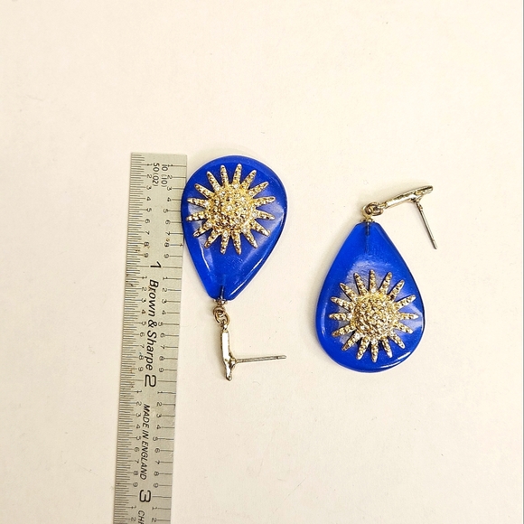 Marlyn Schiff Blue and Gold Starburst Studded Earrings - Picture 6 of 6